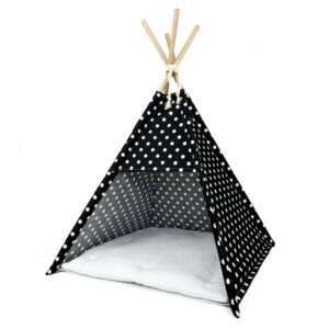 MARYBARY Teepee stan pre psa / mačku – čierno-biely bodkovaný dizajn, útulný a štýlový pelech.