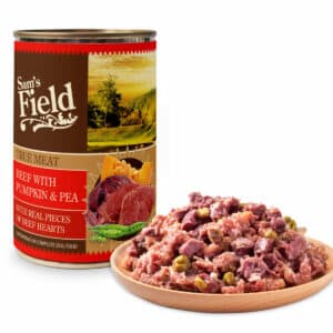 Sam’s Field superprémiová konzerva pre psa 400 g – hovädzie s tekvicou a hrachom, bezobilné, zdravá výživa pre psov