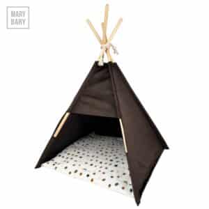 Tmavohnedý teepee stan pre psa alebo mačku s mäkkým vankúšom, pohodlné miesto na spánok, ideálne do interiéru – MARYBARY