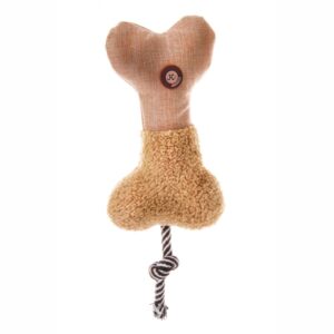 JK Animals pískacia hračka pre psa – plyšovo-textilná kosť s povrazom 32 cm