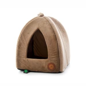 Domček pre psa alebo mačku v tvare iglu v hnedej farbe – pre mini plemená